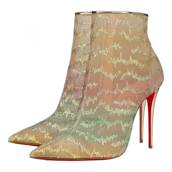 Christian Louboutin Nancy Bootie 100 Multicolor Glitter Mesh Pump Heel Boot 40 - Picture 1 of 12